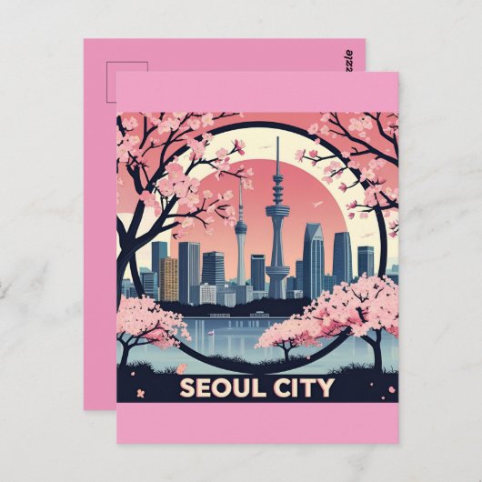 Seoul City Modern Skyline Retro Art Südkorea Postkarte (Vorne/Hinten)