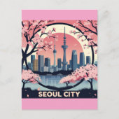 Seoul City Modern Skyline Retro Art Südkorea Postkarte (Vorderseite)