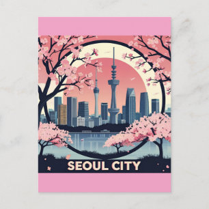Seoul City Modern Skyline Retro Art Südkorea Postkarte