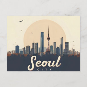 Seoul City Modern Skyline Retro Art Südkorea Postkarte