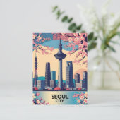 Seoul City Modern Skyline Retro Art Südkorea Postkarte (Stehend Vorderseite)