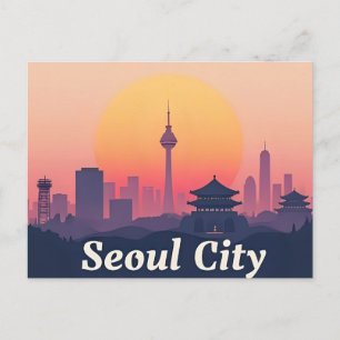 Seoul City Modern Skyline Retro Art Südkorea Postkarte