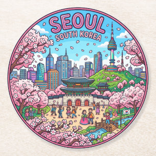 Seoul Kirschblüten Südkorea Runder Pappuntersetzer