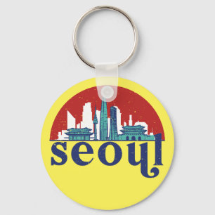Seoul Korea Retro Sun City Skyline Cityscape Art Schlüsselanhänger
