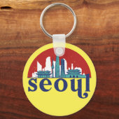 Seoul Korea Retro Sun City Skyline Cityscape Art Schlüsselanhänger (Vorderseite)