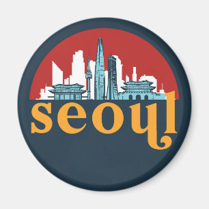 Seoul Korea Vintag City Skyline City Art Magnet