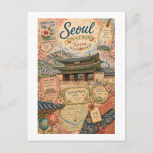 Seoul Korea Vintage Reise Collage  Postkarte