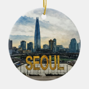 Seoul Korea Watercolor Keramik Ornament