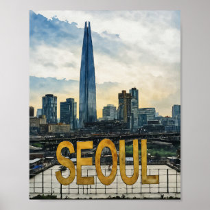 Seoul Korea Watercolor Poster