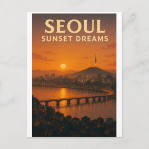 Seoul Korean Sunset Dream – Stadt-Skyline-Kunst Postkarte