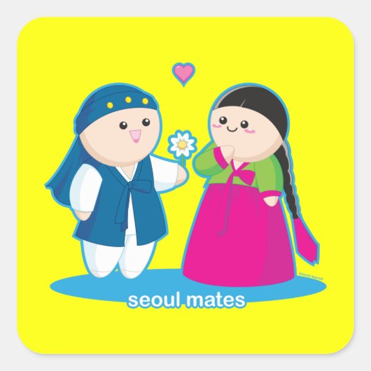 Seoul Mates Quadratischer Aufkleber (Vorderseite)