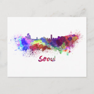Seoul Skyline in Aquarell Postkarte