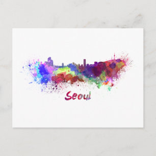 Seoul Skyline in Aquarellfarbe Postkarte