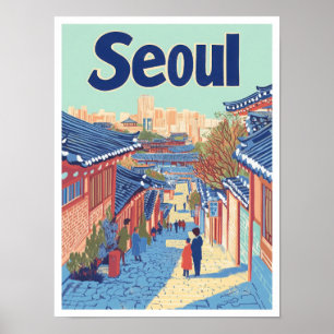 Seoul South Korea Art Vintage Travel Illustration Poster