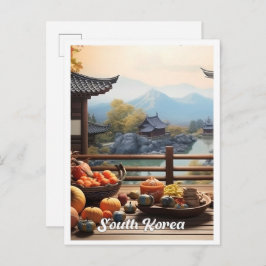 Seoul South Korea Art Vintage Travel Illustration Postkarte