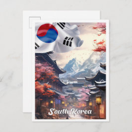 Seoul South Korea Art Vintage Travel Illustration Postkarte