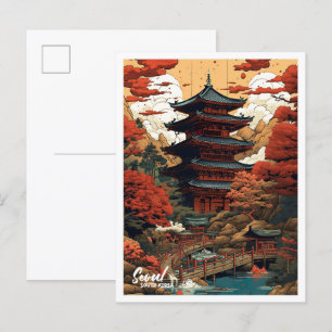 Seoul South Korea Art Vintage Travel Illustration Postkarte