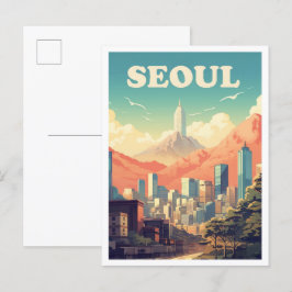 Seoul South Korea Art Vintage Travel Illustration Postkarte