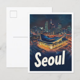 Seoul South Korea Art Vintage Travel Illustration Postkarte