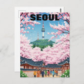 Seoul South Korea Cherry Blüten Postkarte (Vorne/Hinten)