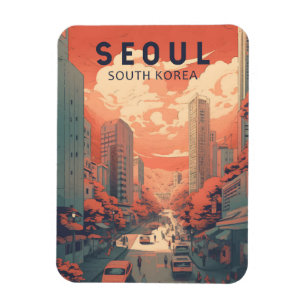 Seoul South Korea Illustration Art Vintag Magnet