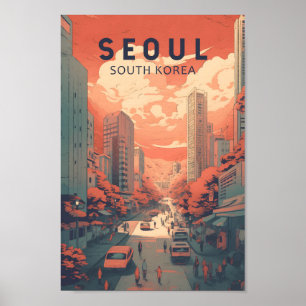 Seoul South Korea Illustration Art Vintag Poster