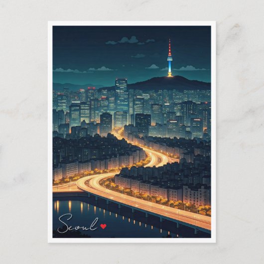Seoul South Korea Night View Postkarte (Vorderseite)