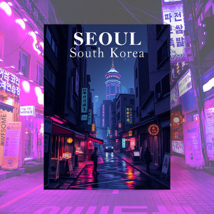 Seoul South Korea Noir Night City Postkarte