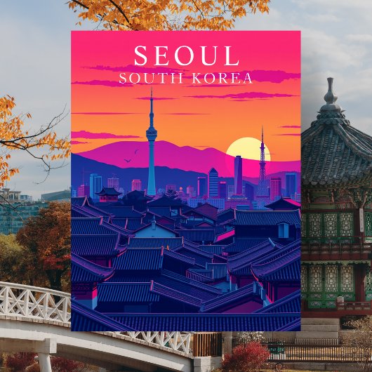 Seoul South Korea Skyline Bold Sunset Cityscape Postkarte
