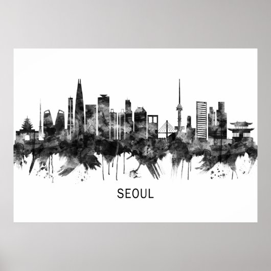 Seoul South Korea Skyline BW Poster (Vorne)
