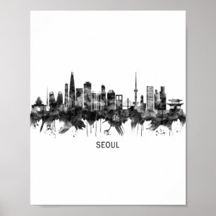 Seoul South Korea Skyline BW Poster