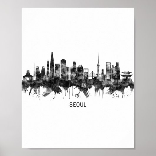 Seoul South Korea Skyline BW Poster (Vorne)