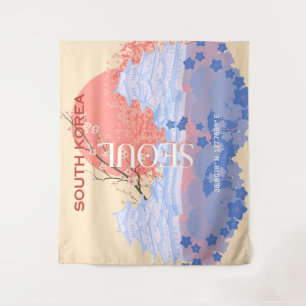Seoul South Korea Travel Art, Pastel Wandteppich