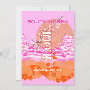 Seoul South Korea Travel Art, Pink Feiertagskarte