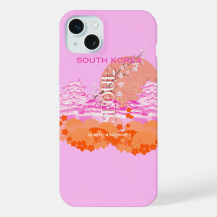 Seoul South Korea Travel Art, Pink iPhone 15 Plus Hülle