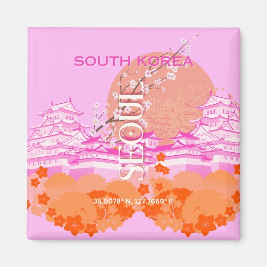 Seoul South Korea Travel Art, Pink Magnet (Vorne)