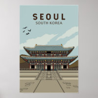 Seoul South Korea Travel Art Vintag