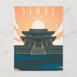 Seoul South Korea Travel Art Vintages Retro Postkarte
