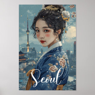 Seoul South Korea Vintag Art Travel Illustration Poster
