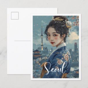 Seoul South Korea Vintag Art Travel Illustration Postkarte