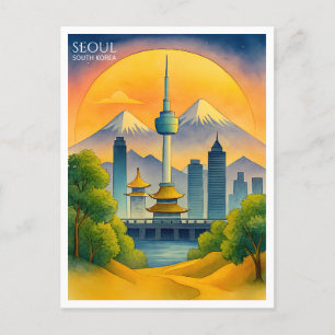 Seoul South Korea Watercolor Skyline Feiertagspostkarte
