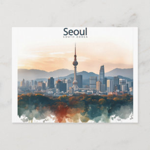 Seoul South Korea Watercolor Travel Art Postkarte
