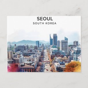 Seoul South Korea Watercolor Travel Art Postkarte
