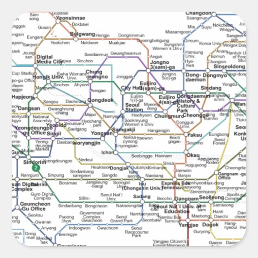 Seoul Subway Map Quadratischer Aufkleber (Vorderseite)