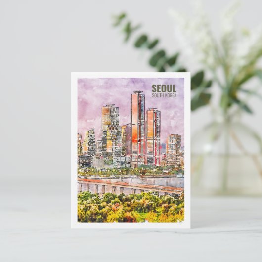 Seoul Südkorea Berühmtes Wasserfarbenskizzen Postkarte (Stehend Vorderseite)