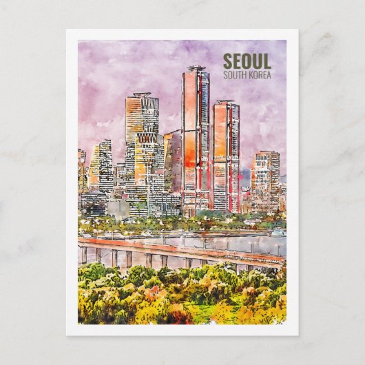 Seoul Südkorea Berühmtes Wasserfarbenskizzen Postkarte (Vorderseite)