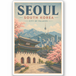 Seoul Südkorea Illustration Reise Kunst Vintage Aufkleber
