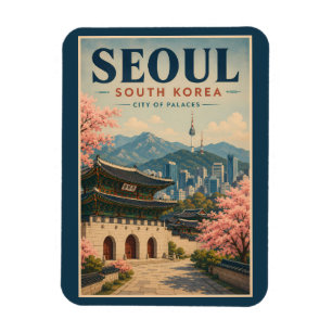 Seoul Südkorea Illustration Reise Kunst Vintage Magnet