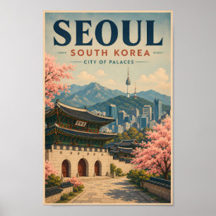 Seoul Südkorea Illustration Reise Kunst Vintage Poster