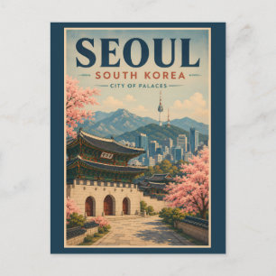Seoul Südkorea Illustration Reise Kunst Vintage Postkarte